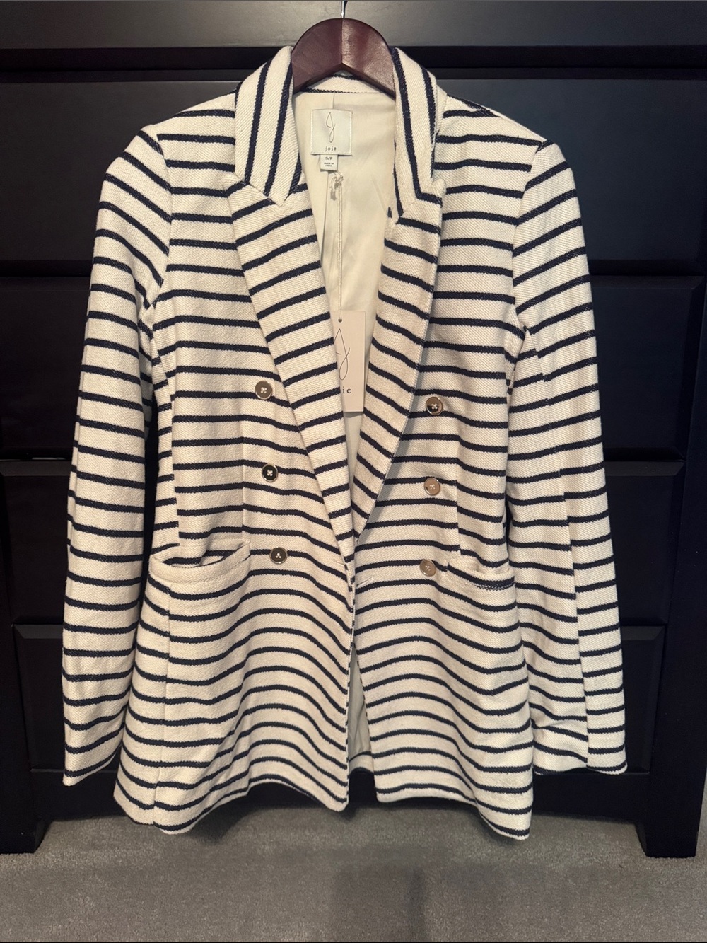 Anthropology Joie Navy and White Striped Double-Breasted Blazer